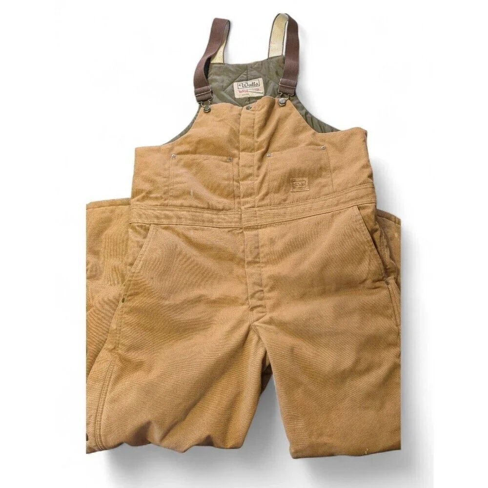Vintage Walls Blizzard-Pruf Insulated Bib Overalls Men’s Large Workwear Brown